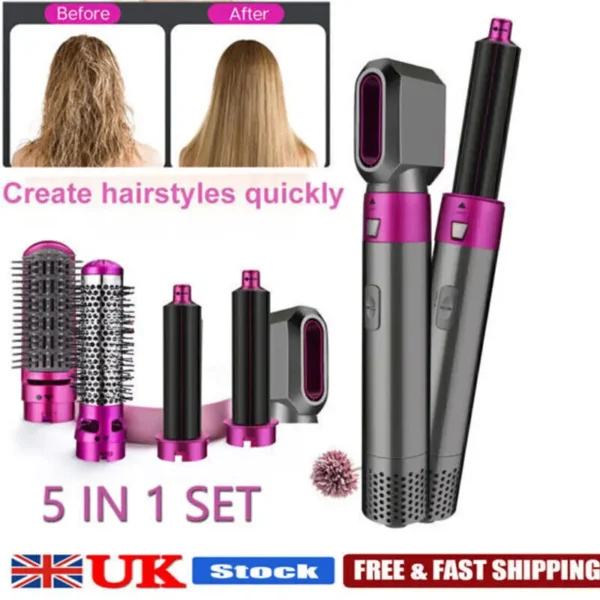 5 In 1 Electric Hair Dryer Blow Curler Set Detachable Styler Hot Air Brush Salon - Image 2