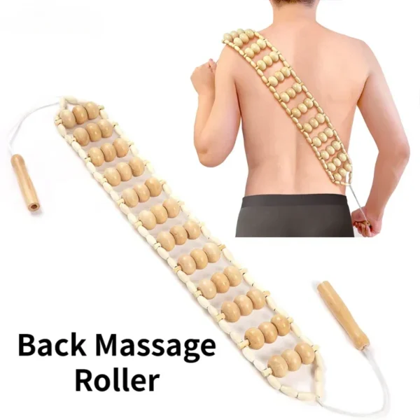 "Wooden Back Massage Roller Rope – Cellulite & Pain Relief Tool for Neck, Legs, and Body Care